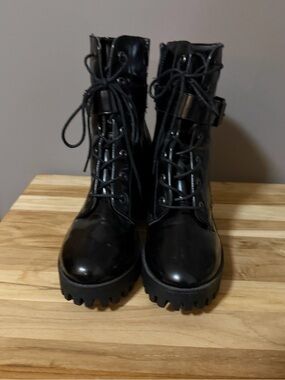 Black Lace-Up Combat Boots – Women